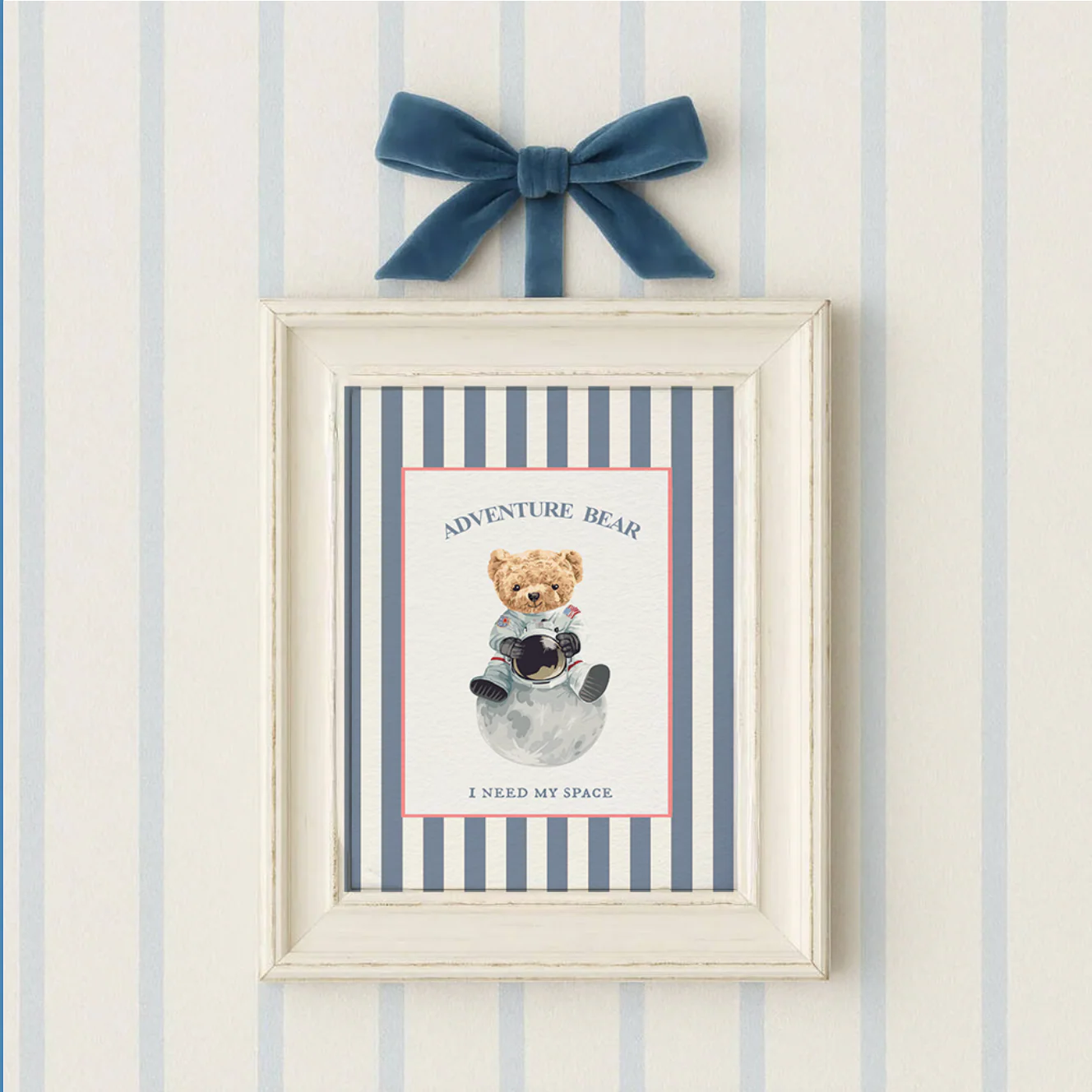 Adventure Bear Print Astronaut Striped Wall Art - Image 3