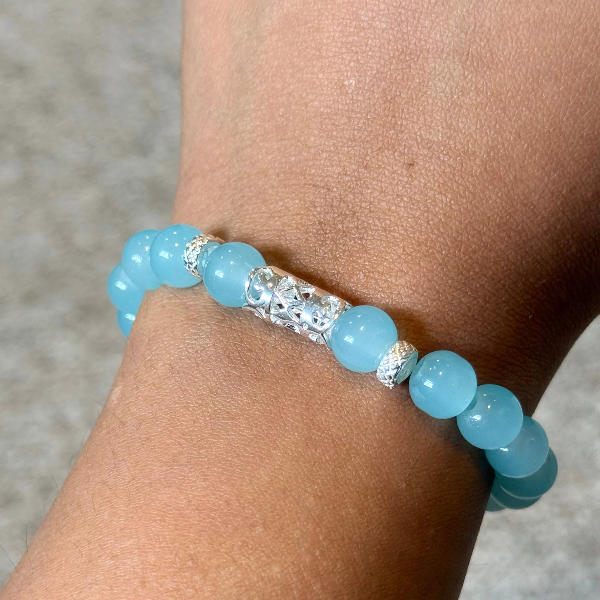 Aqua Chalcedony and Sterling Silver Beaded Bracelet - Image 6