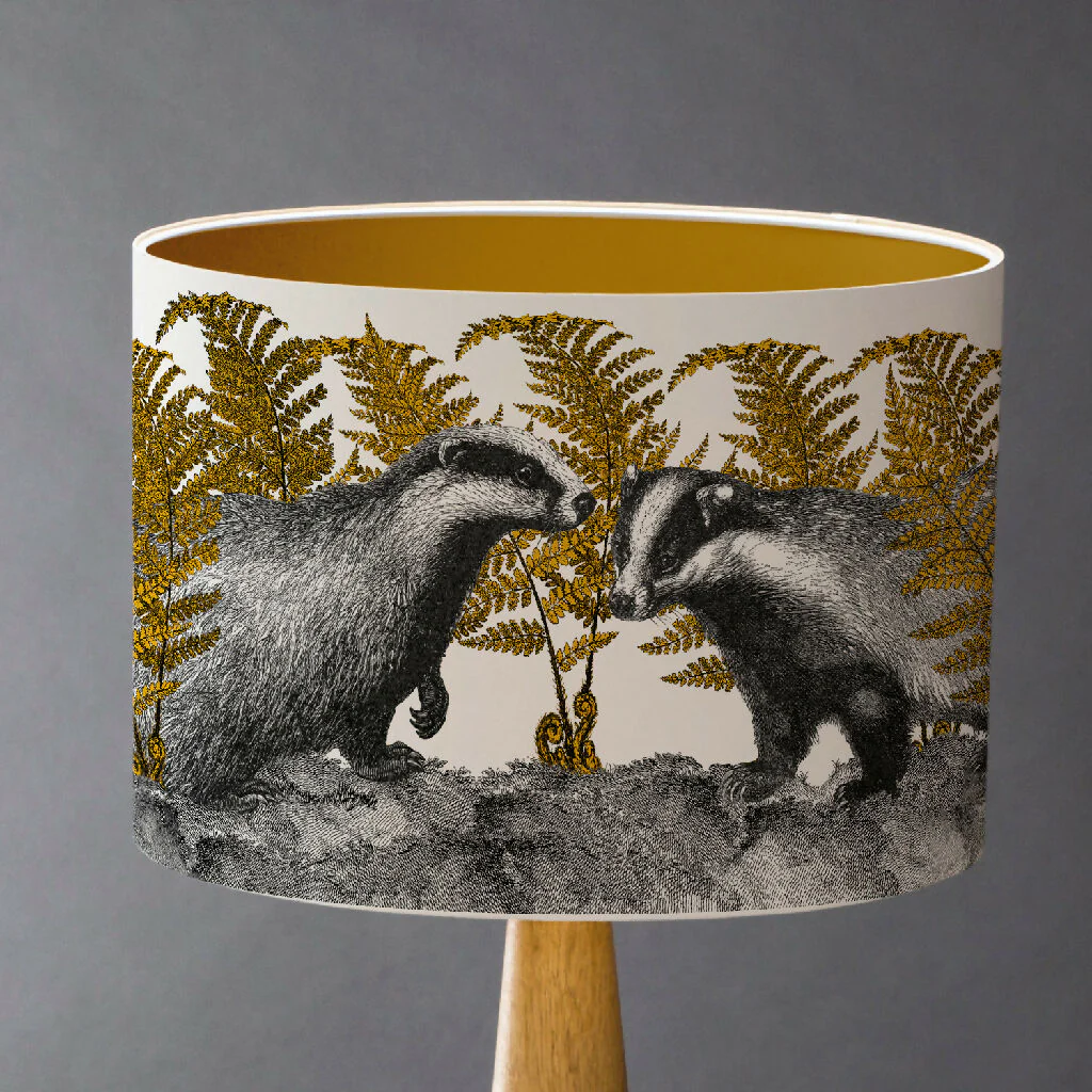 Badgers in Bracken Lampshade – British Wildlife Collection