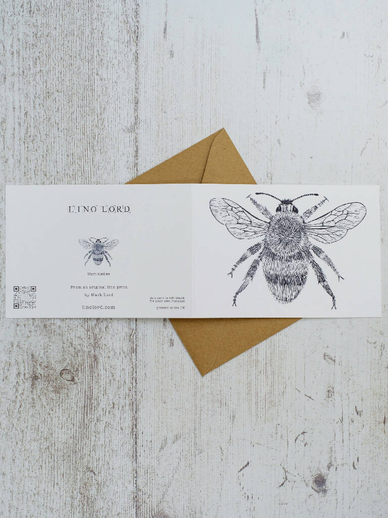 Bee A6 Lino Print Greeting Card - Image 3