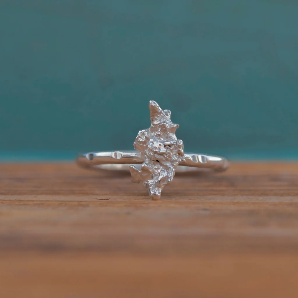 Bespoke Hammered Recycled Silver Organic Snowflake Cast Ring - Image 2