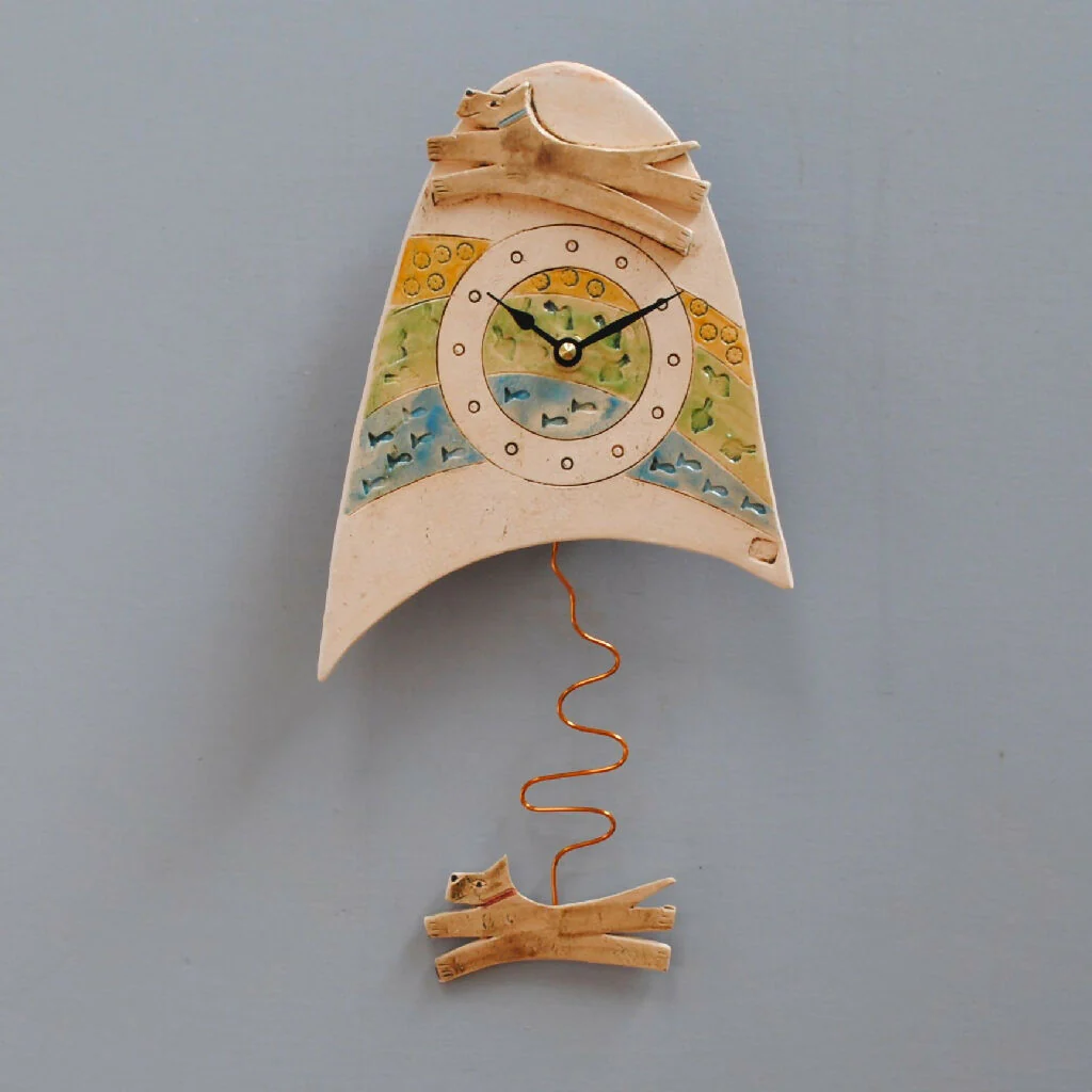 Brown Jumping Dog Ceramic Wall Clock with Pendulum - Image 5
