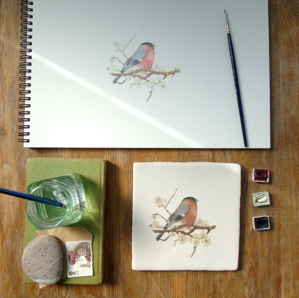 Bullfinch and Blossom Ceramic Tile Wall Art - Image 7