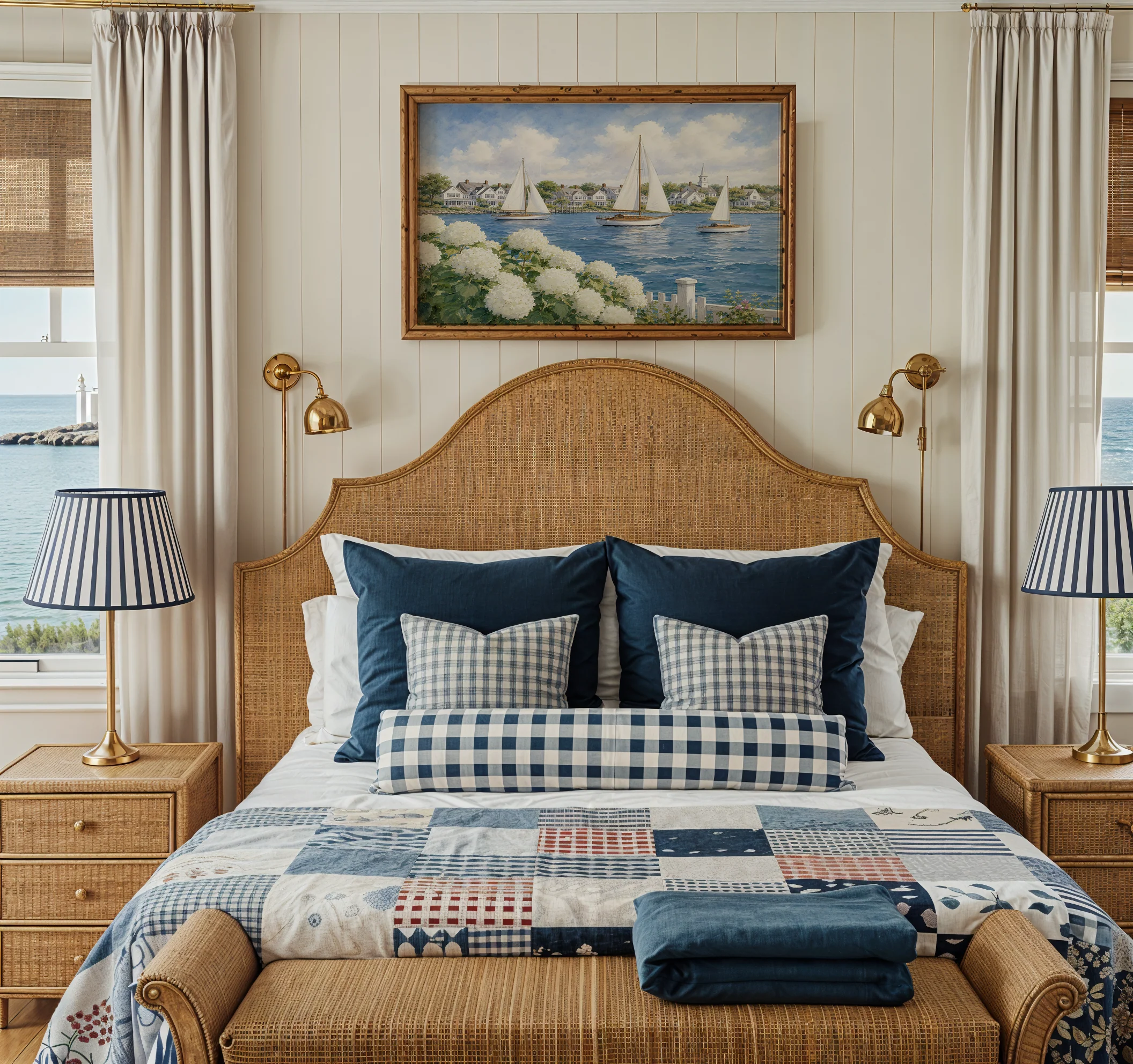Cape Cod Harbor Illustration Hydrangea Sailboat Watercolor Print - Image 2