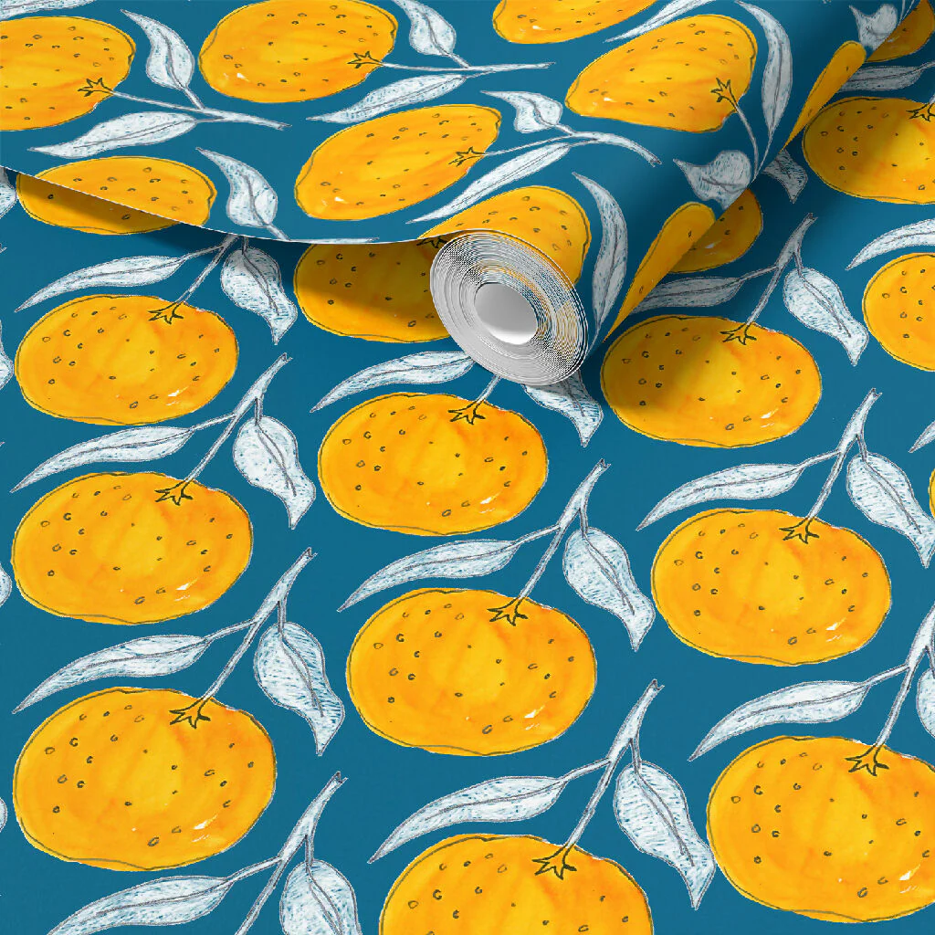 Clementine Country Blue Sustainable Wallpaper