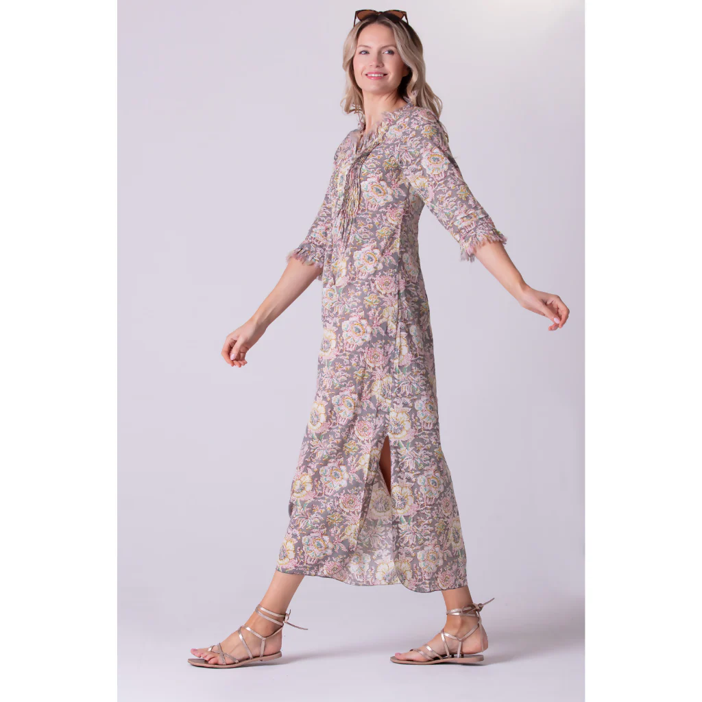 Cotton Annabel Maxi Dress in Dove Grey Floral - Image 2