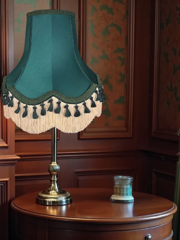 Dark green fabric lampshades with dark green tassels - Available in 8 sizes - Image 4