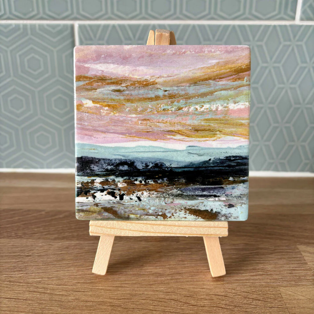 'End of the Day Serenity’ Ceramic Tile with Wooden Easel