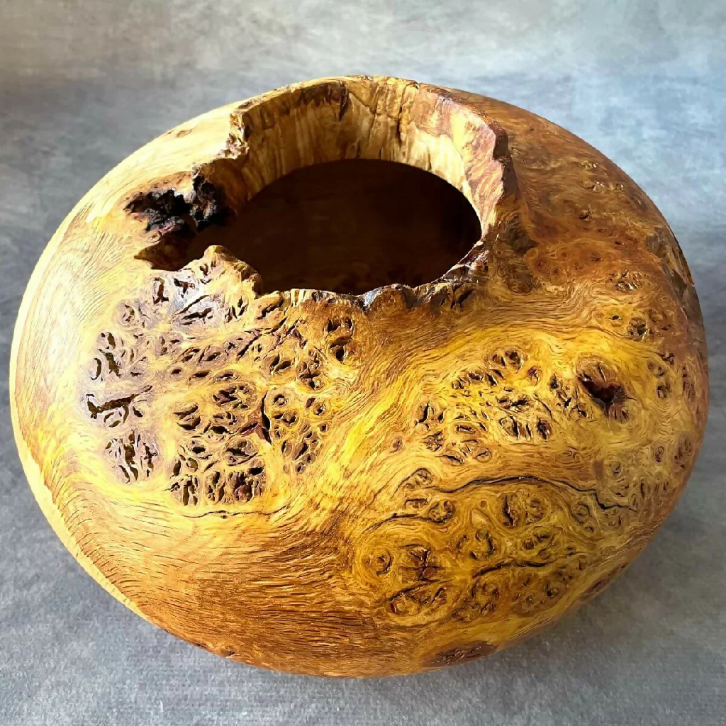English Oak Burr Hollow Form with Natural Edge | Turned Art