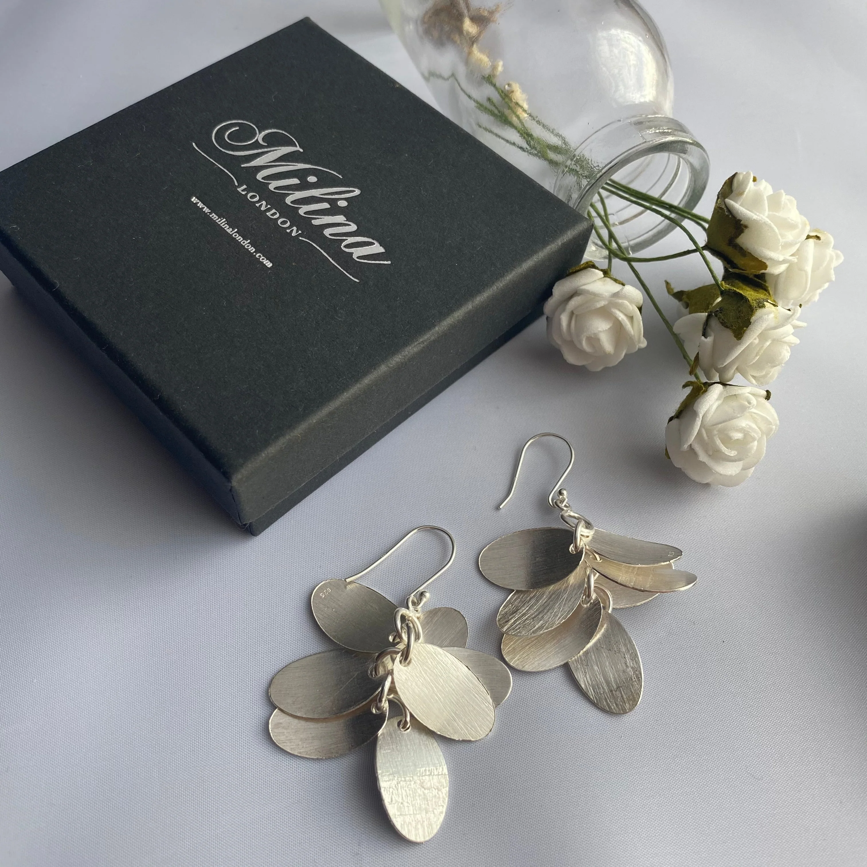 Falling Leaves Brushed Silver Long Dangle Earrings - Image 5