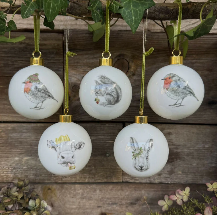 Fine Bone China Festive Hare Christmas Bauble Decoration - Image 2