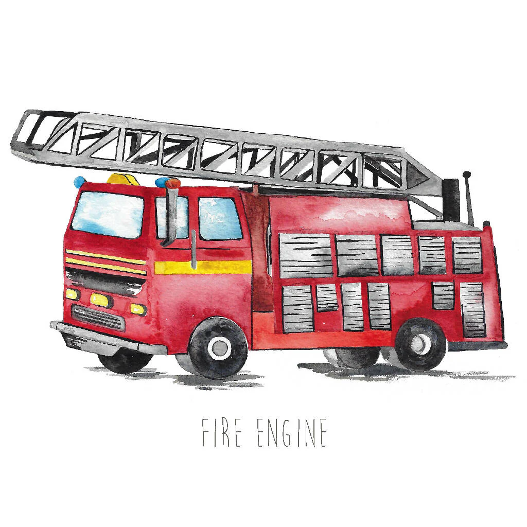 Fire Engine Watercolour Art Print - Image 2