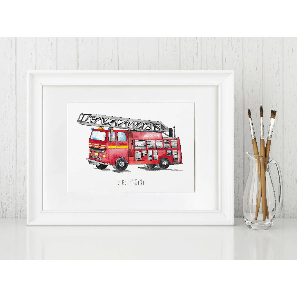 Fire Engine Watercolour Art Print - Image 3