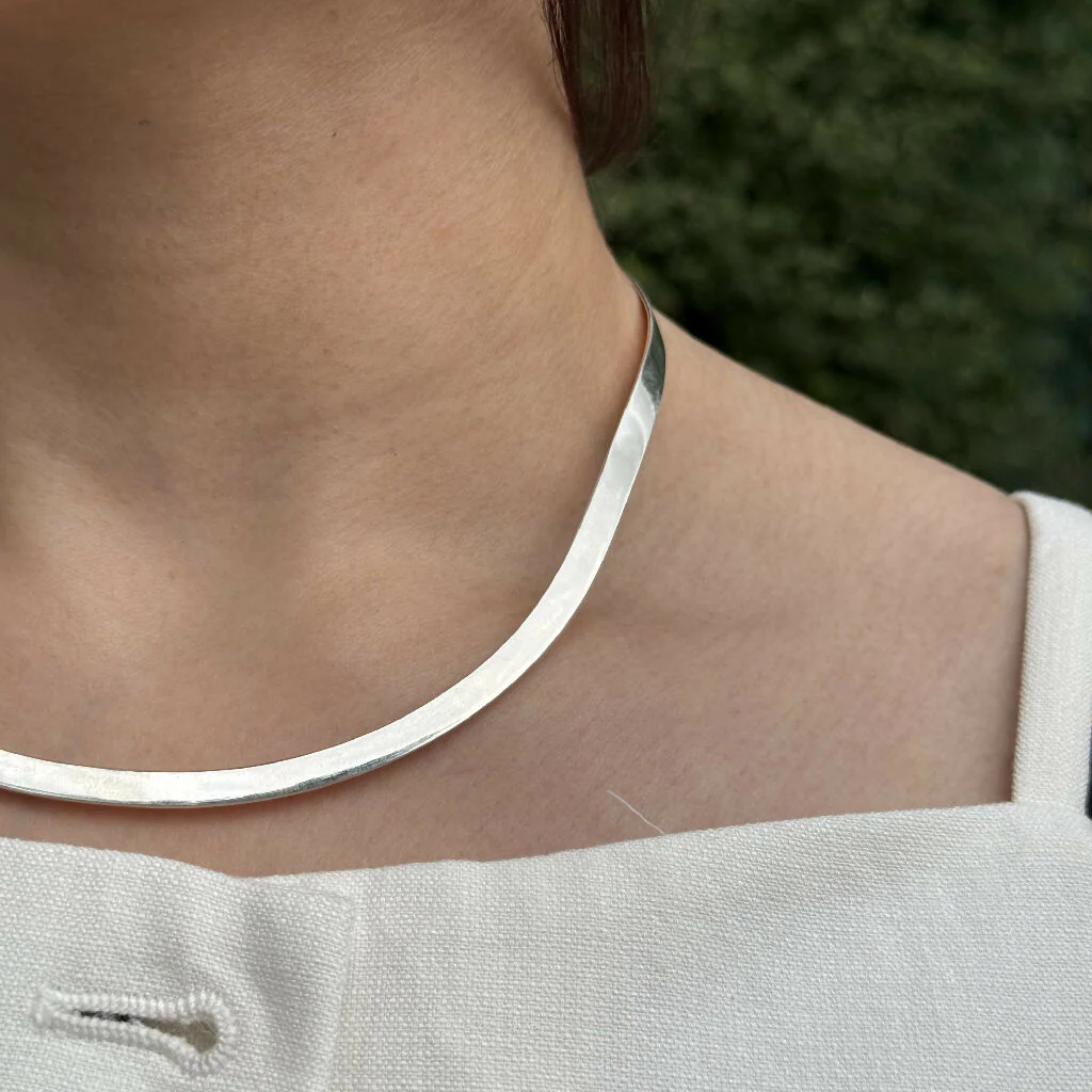 Flat Sterling Silver Choker Necklace (5mm width) - Image 3