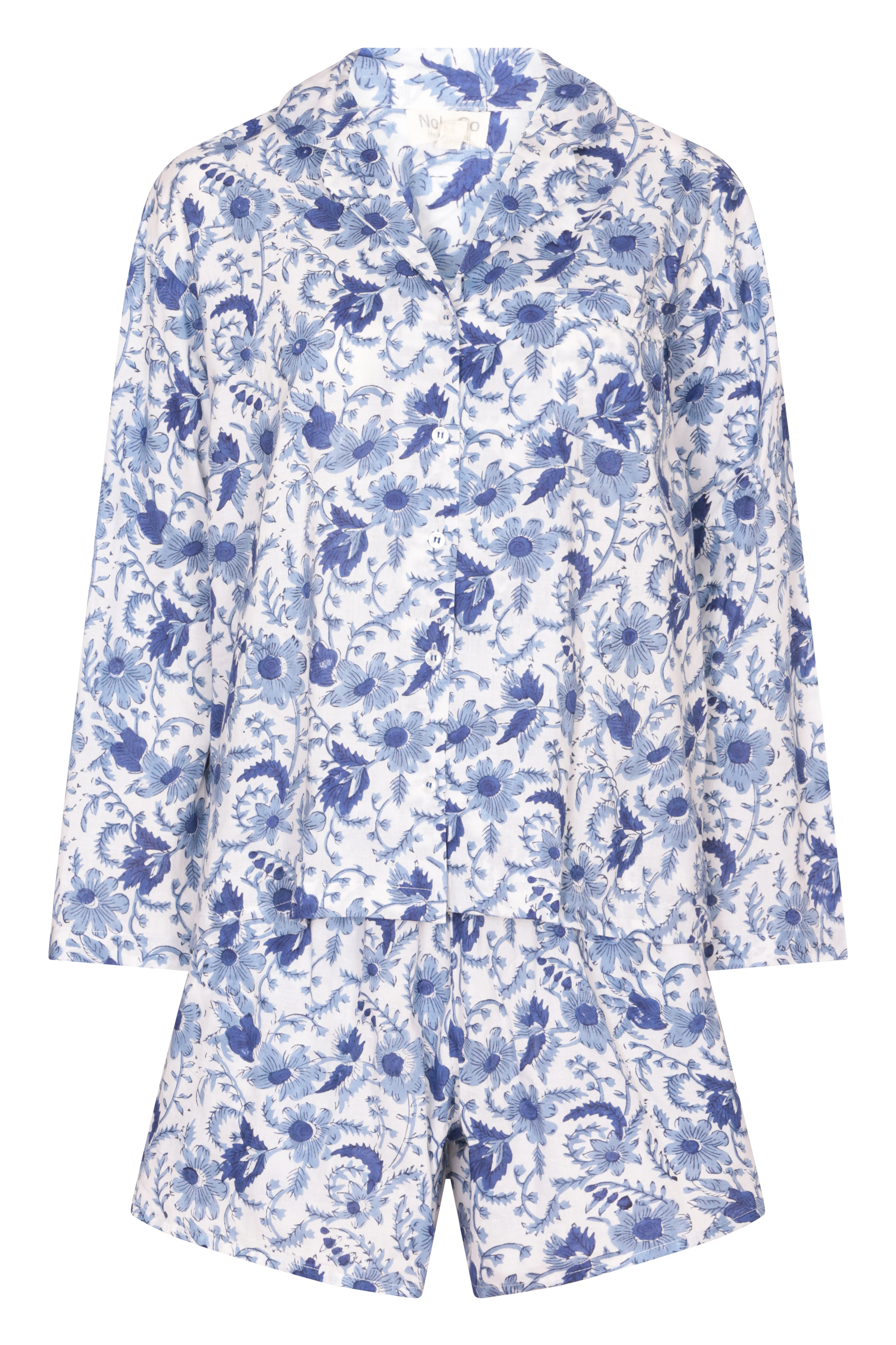 Hand Block Printed Cotton PJ Shorts set - Cornflower Blue - Image 2
