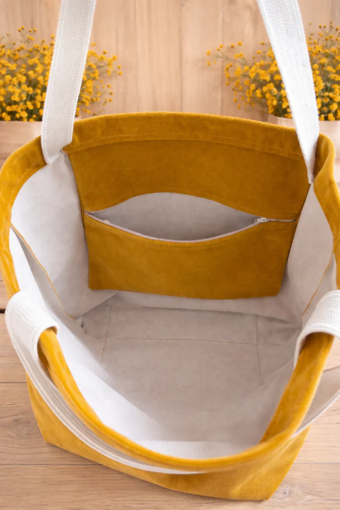 Handcrafted Mustard Velvet Tote Bag – Shopping & Book Tote - Image 4