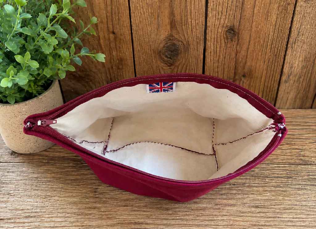 Handmade Burgundy Cotton Washbag – Travel Toiletries - Image 3