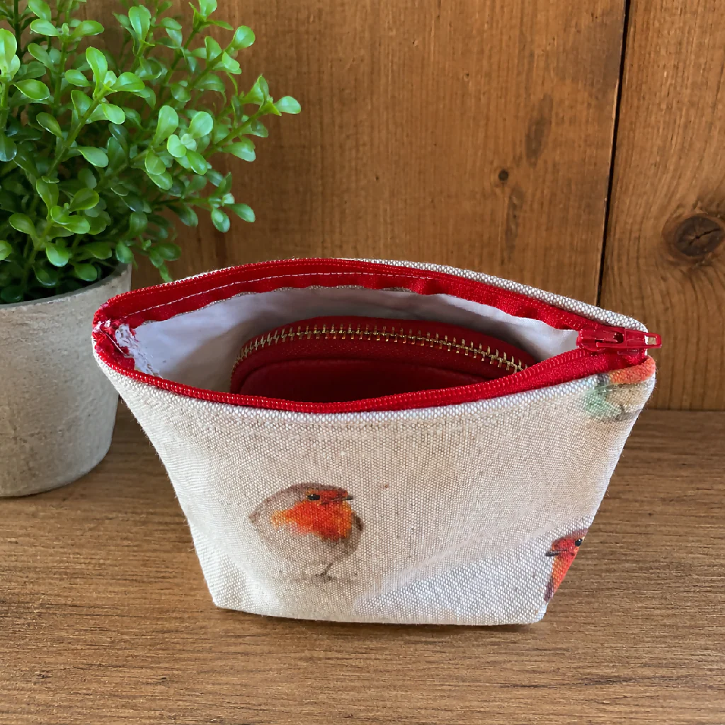 Handmade Fabric Purse – Natural Robin Design - Image 2