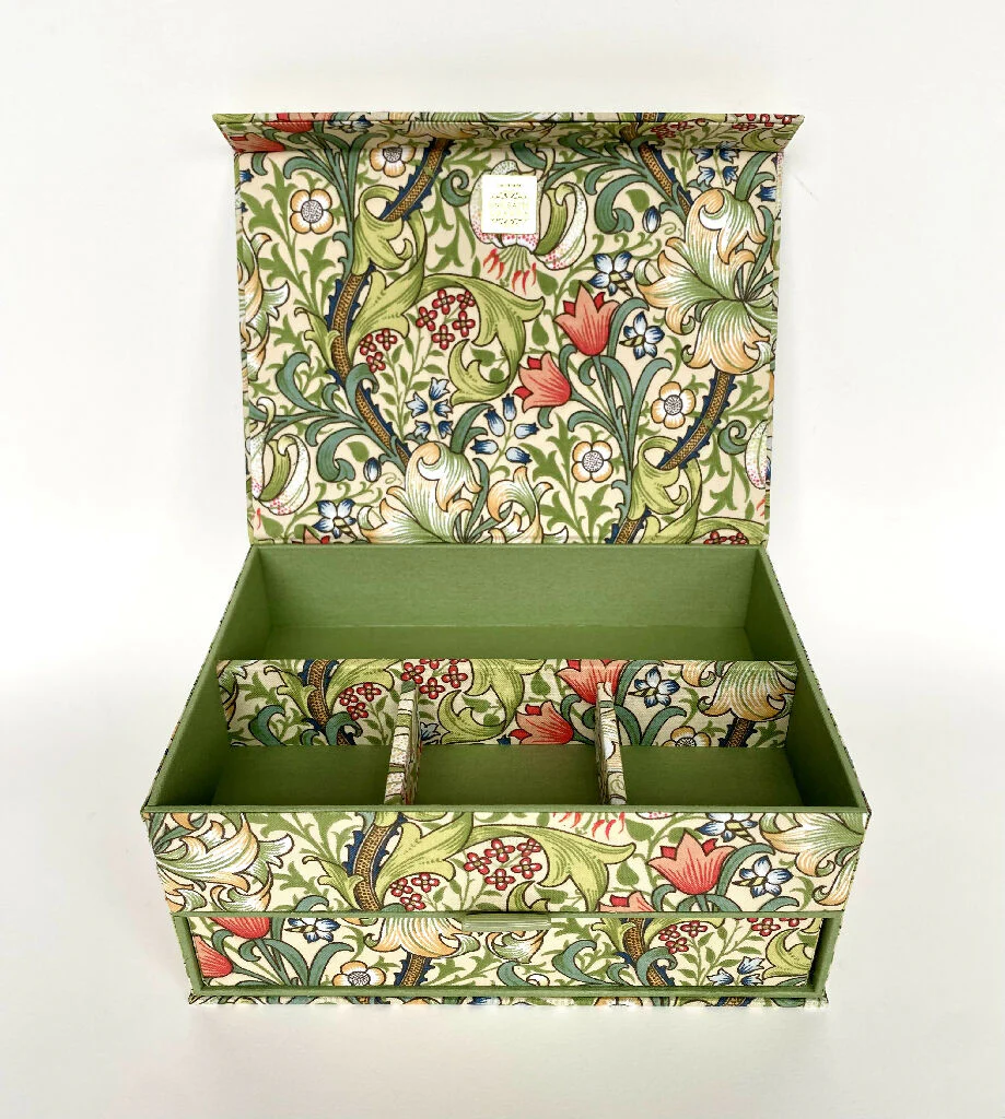 Handmade Golden Lily Box | William Morris Fabric Keepsake Organiser with Magnetic Closure - Image 10
