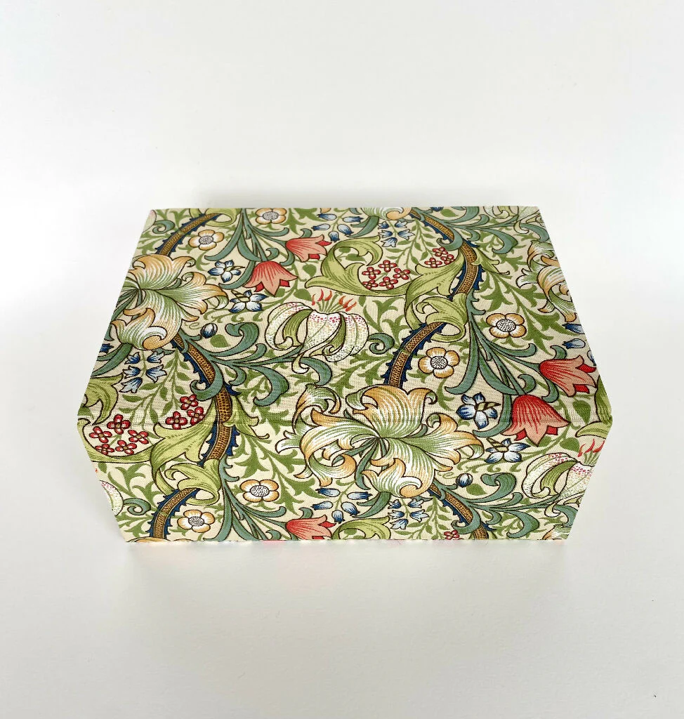 Handmade Golden Lily Box | William Morris Fabric Keepsake Organiser with Magnetic Closure - Image 9