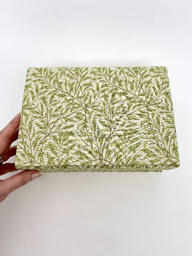 Handmade Green Willow Memory Box | William Morris Fabric Keepsake Box with Magnetic Closure - Image 4