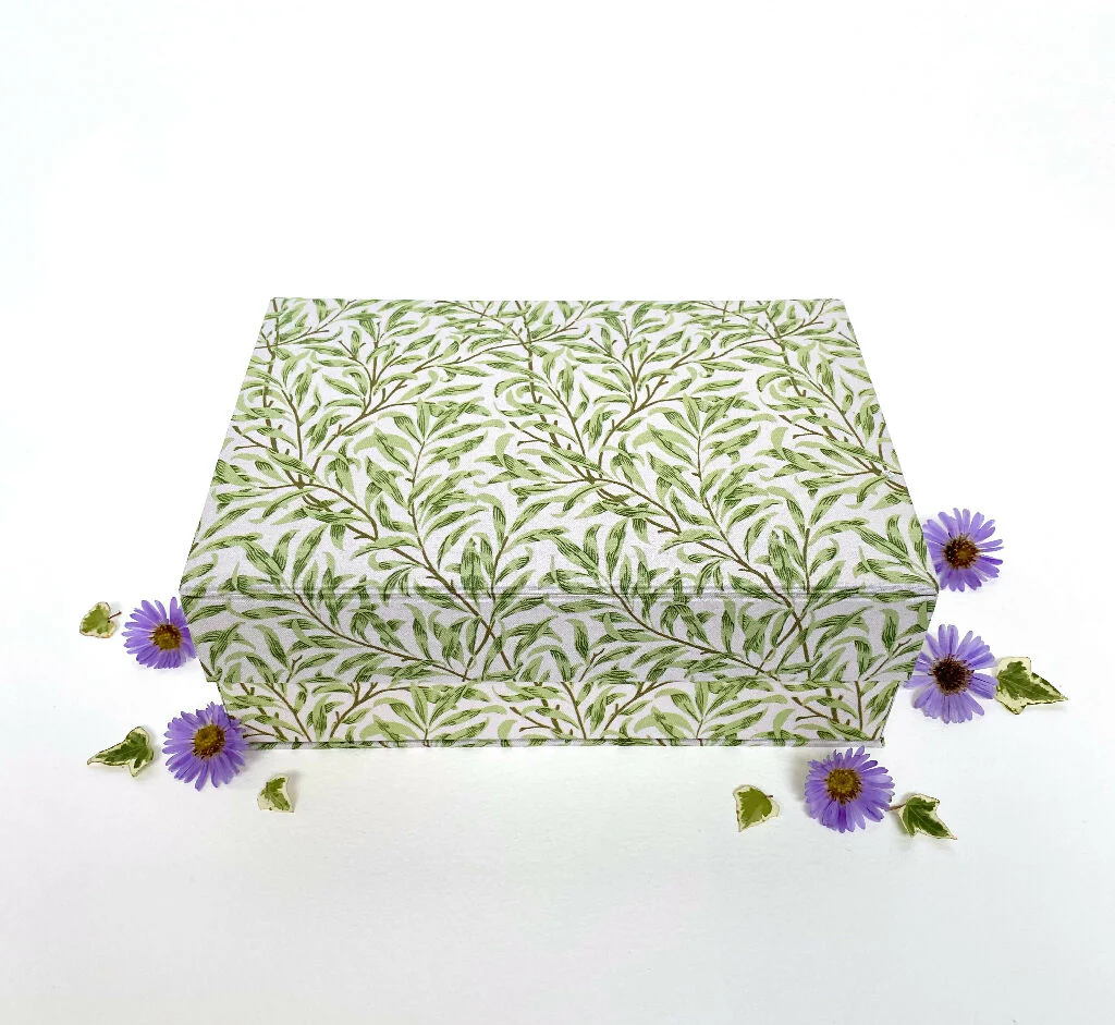 Handmade Green Willow Memory Box | William Morris Fabric Keepsake Box with Magnetic Closure - Image 9