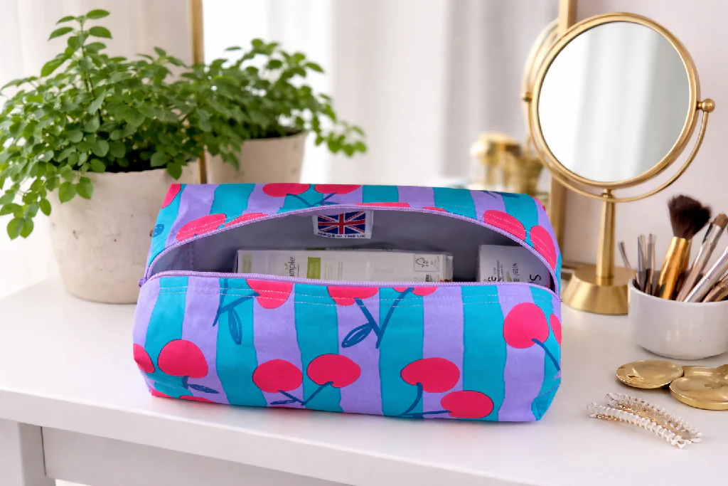 Handmade Turquoise Cherry Boxy 🍒 Wash Bag - Image 3