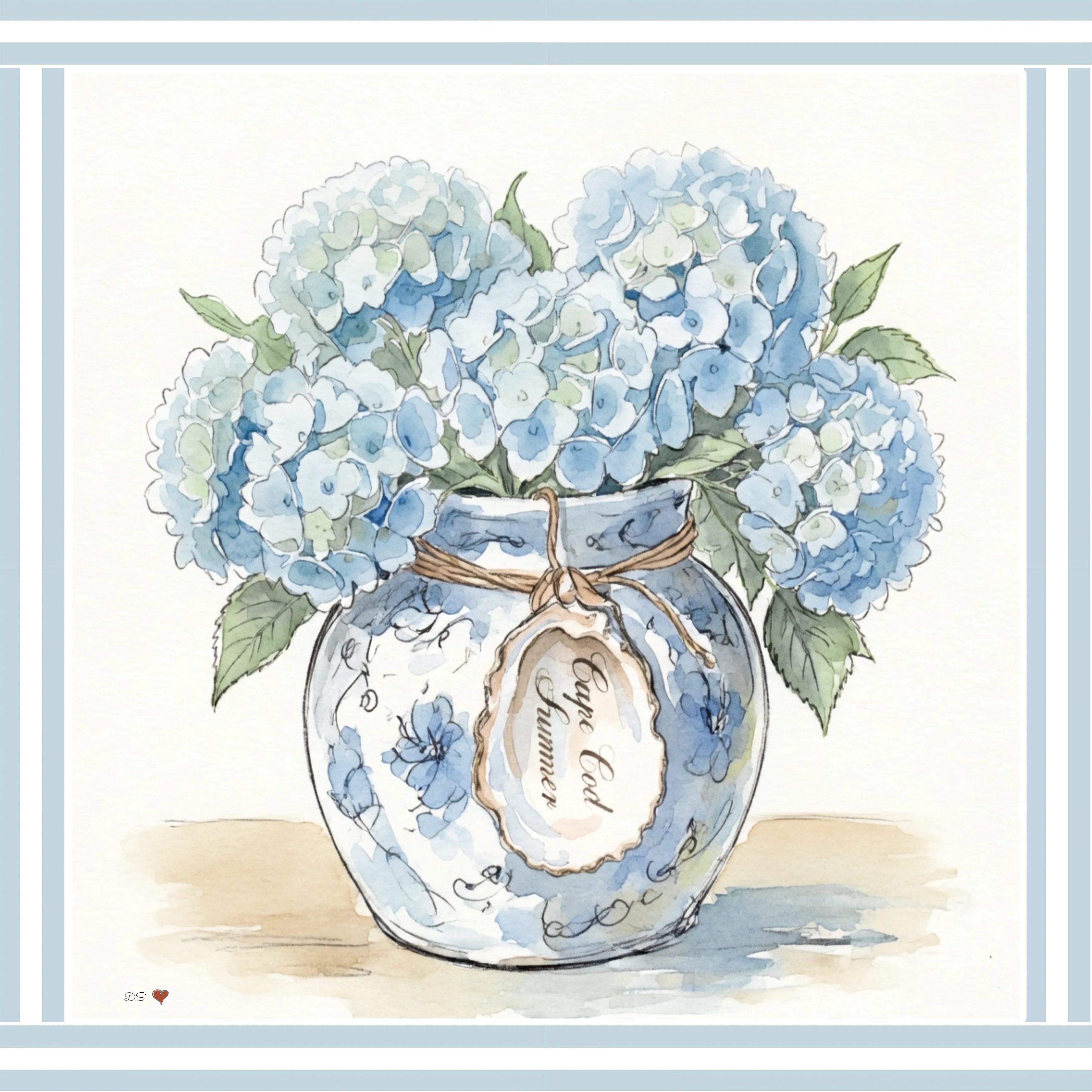 Hydrangea Ginger Jar Art Print Cape Cod Coastal Decor New England Beach House Wall Art - Image 2