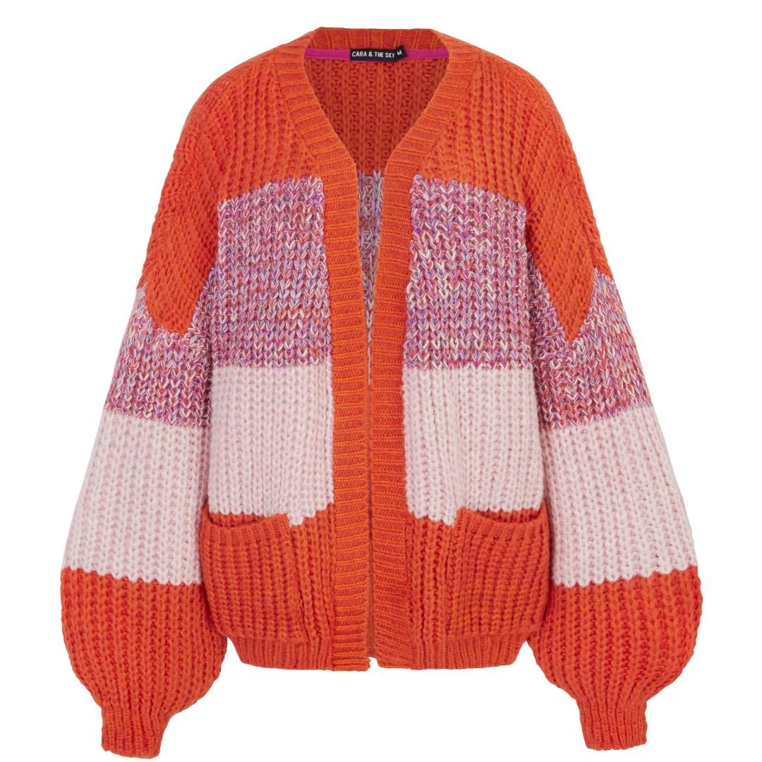 Janie Oversized Chunky Stripe Cardigan - Orange - Image 2