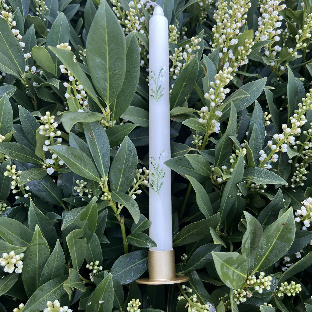 January Birth Flower Candle - Hand Painted Snowdrop Candle with Metal Holder - Image 4