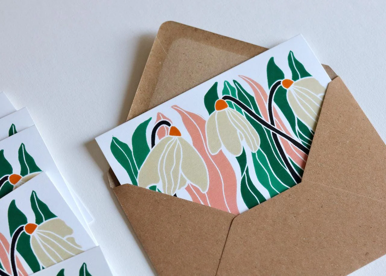 January Snowdrops Linocut Notecards | Set of 8 Notecards & Envelopes - Image 5