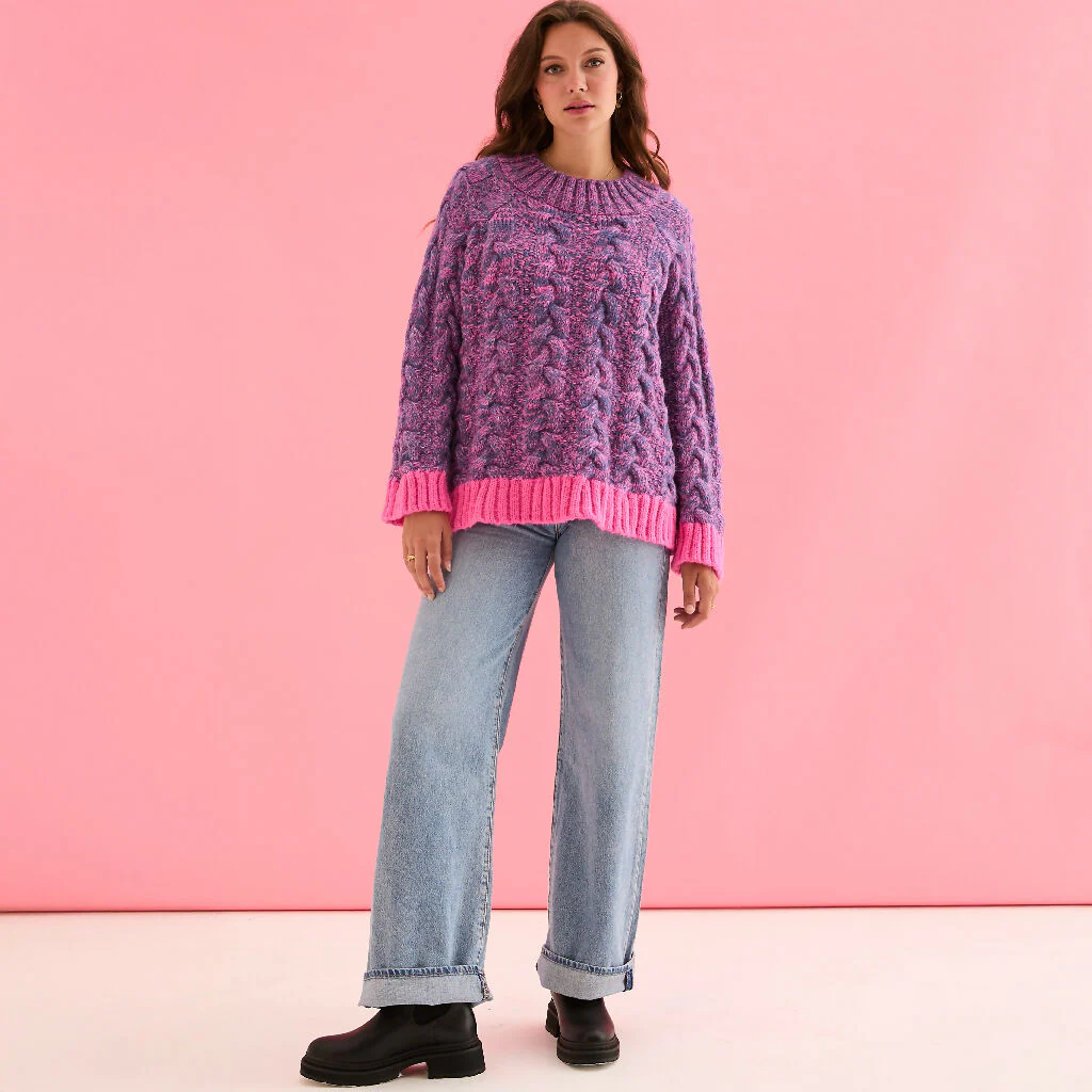 Jennie Cable High Neck Balloon Sleeve Jumper - Denim - Image 5