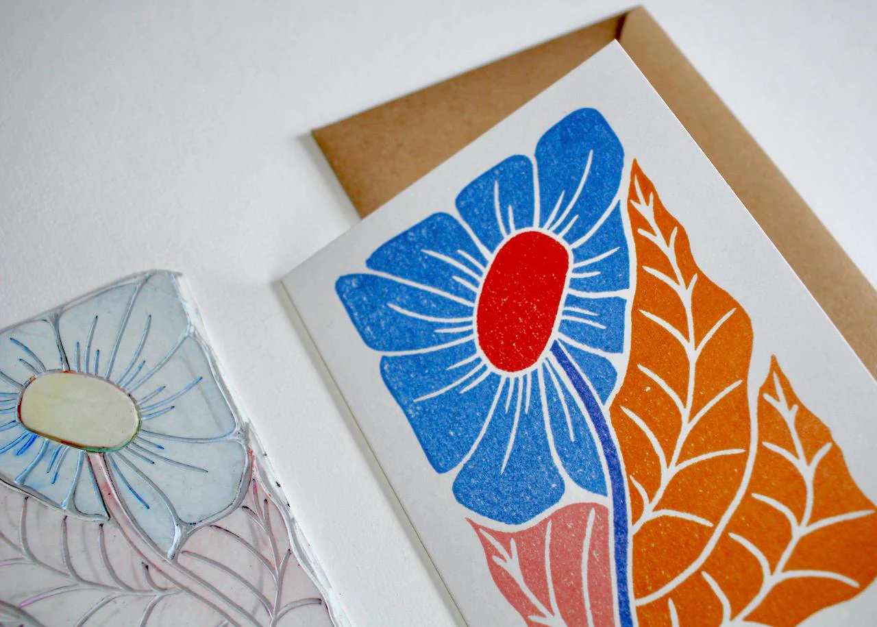Linocut 'Joy' Floral Greeting Card | Single Card & Envelope - Image 6