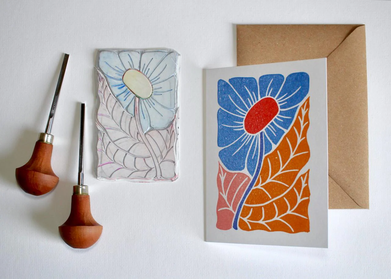 Linocut 'Joy' Floral Greeting Card | Single Card & Envelope - Image 8