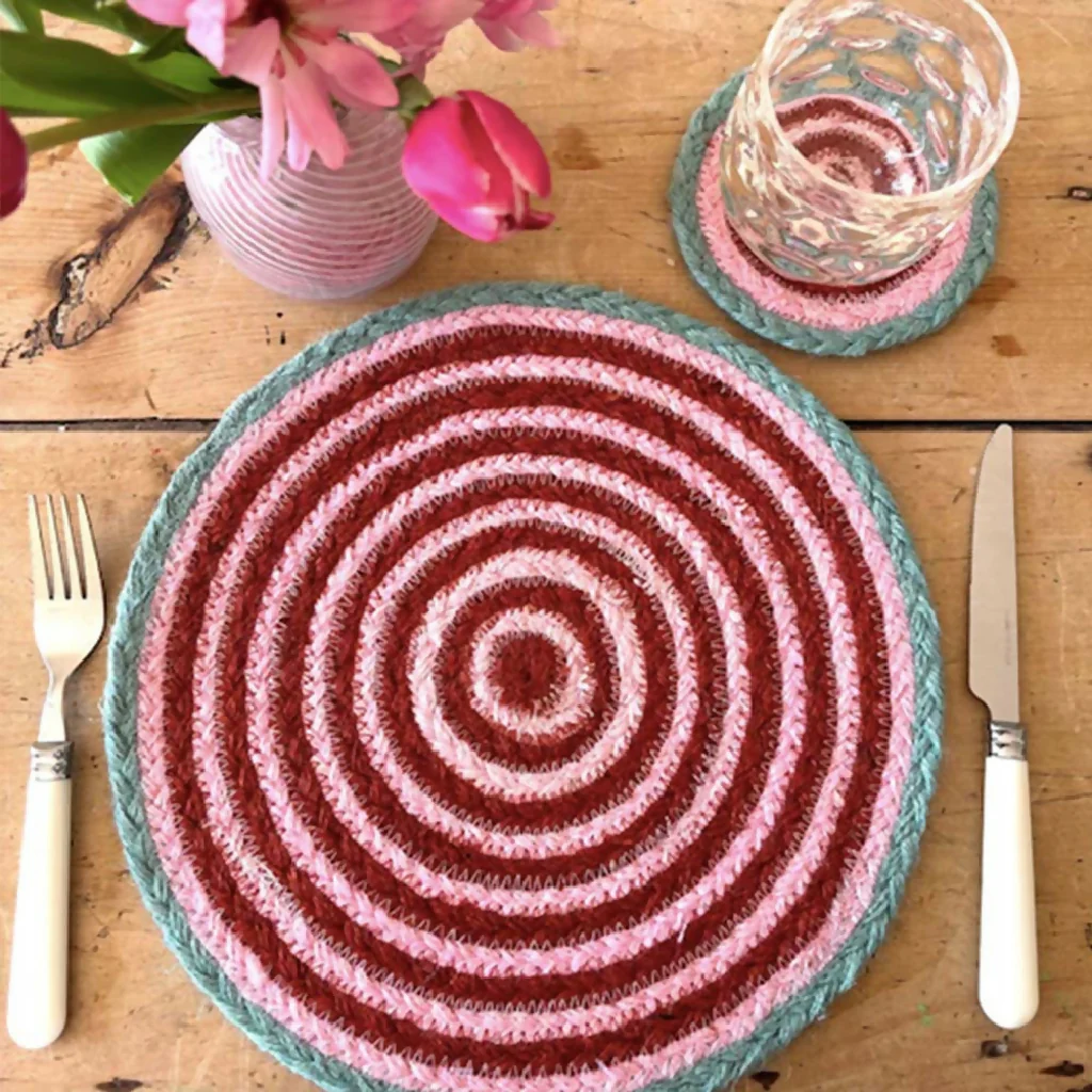 JUTE PLACEMATS - STRIPY PINK & RED (SET OF 6) - Image 2