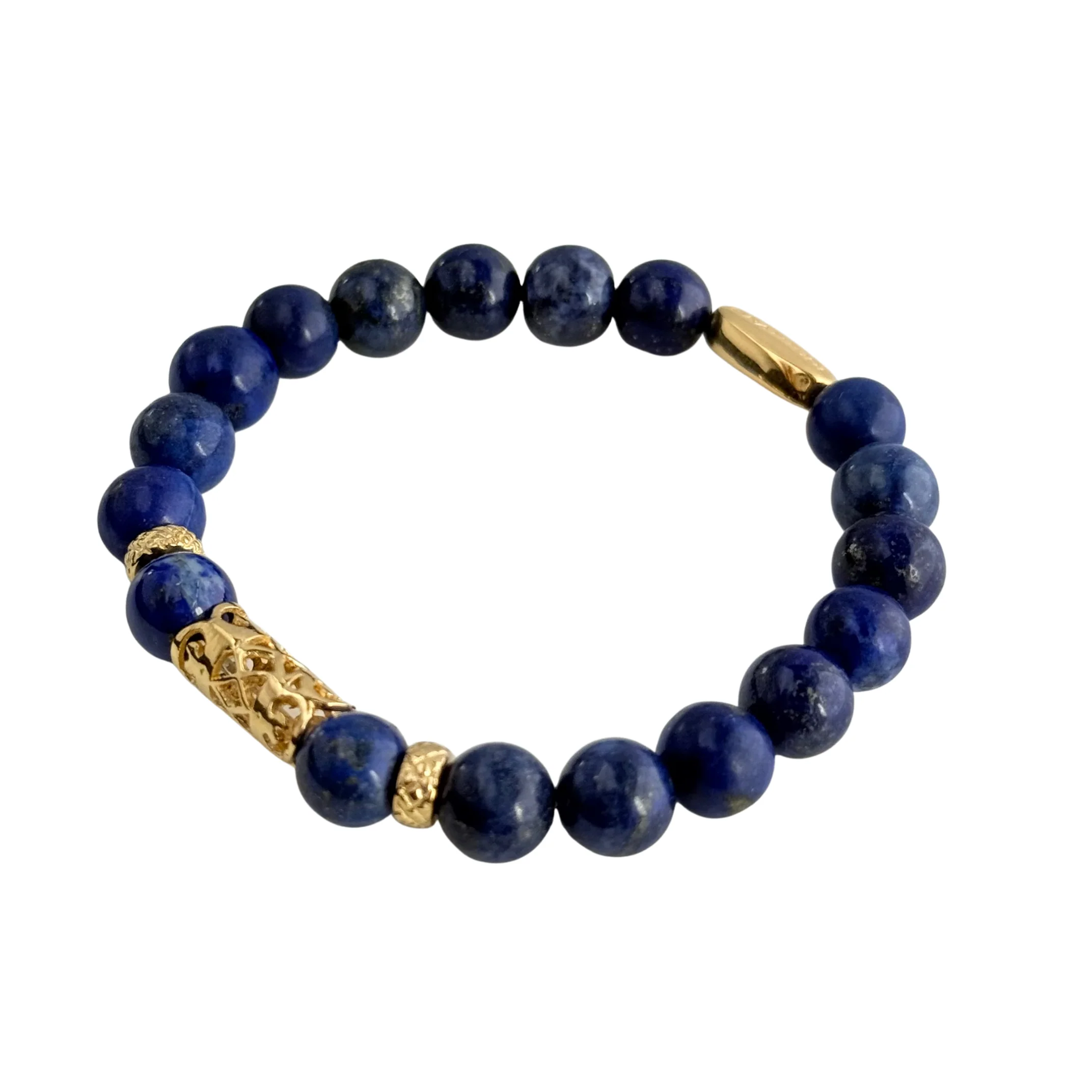 Lapis Lazuli and Gold Plated Sterling Silver Beaded Bracelet - Image 2