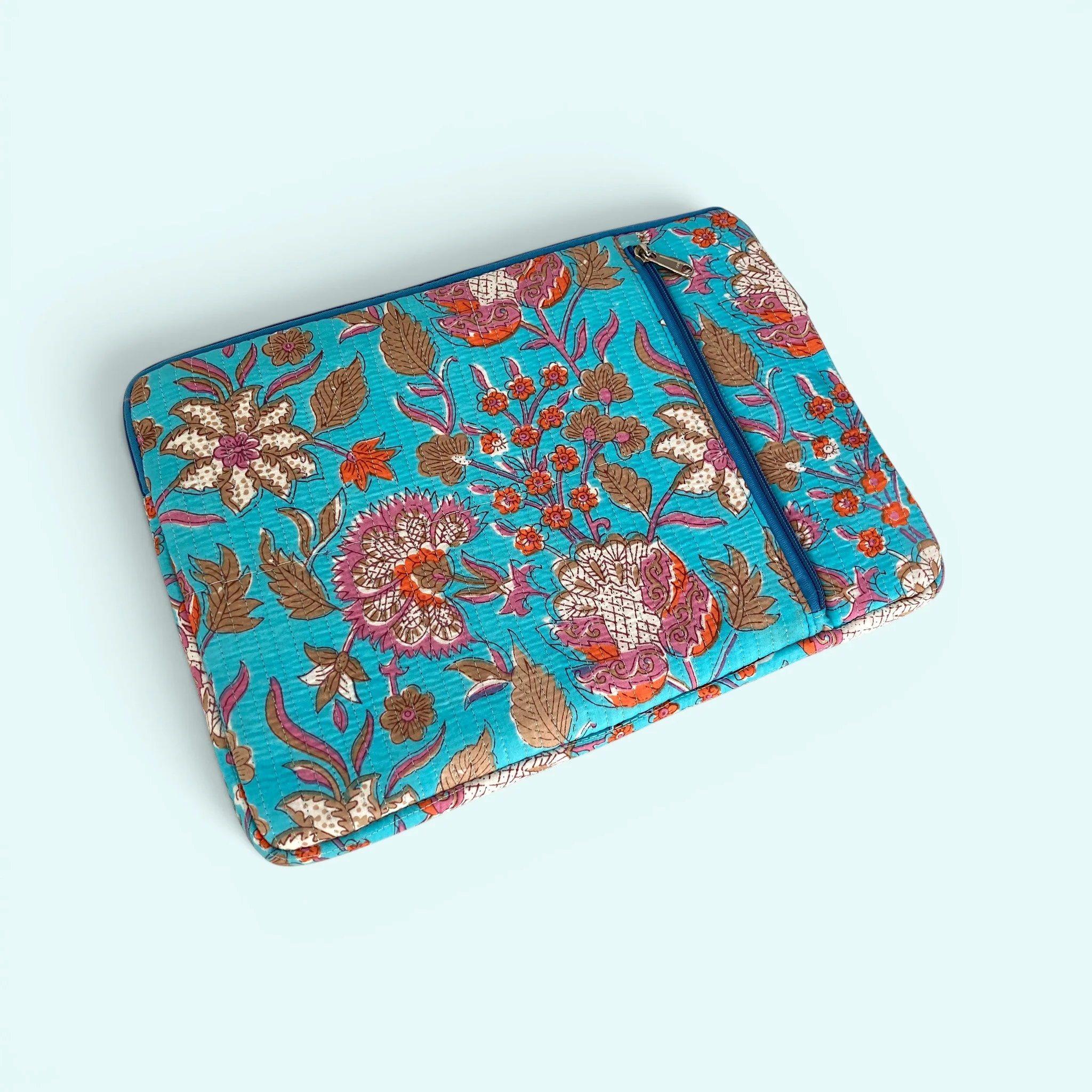 Laptop or iPad Case | Bright Turquoise and Pink Block Print Floral - Image 2