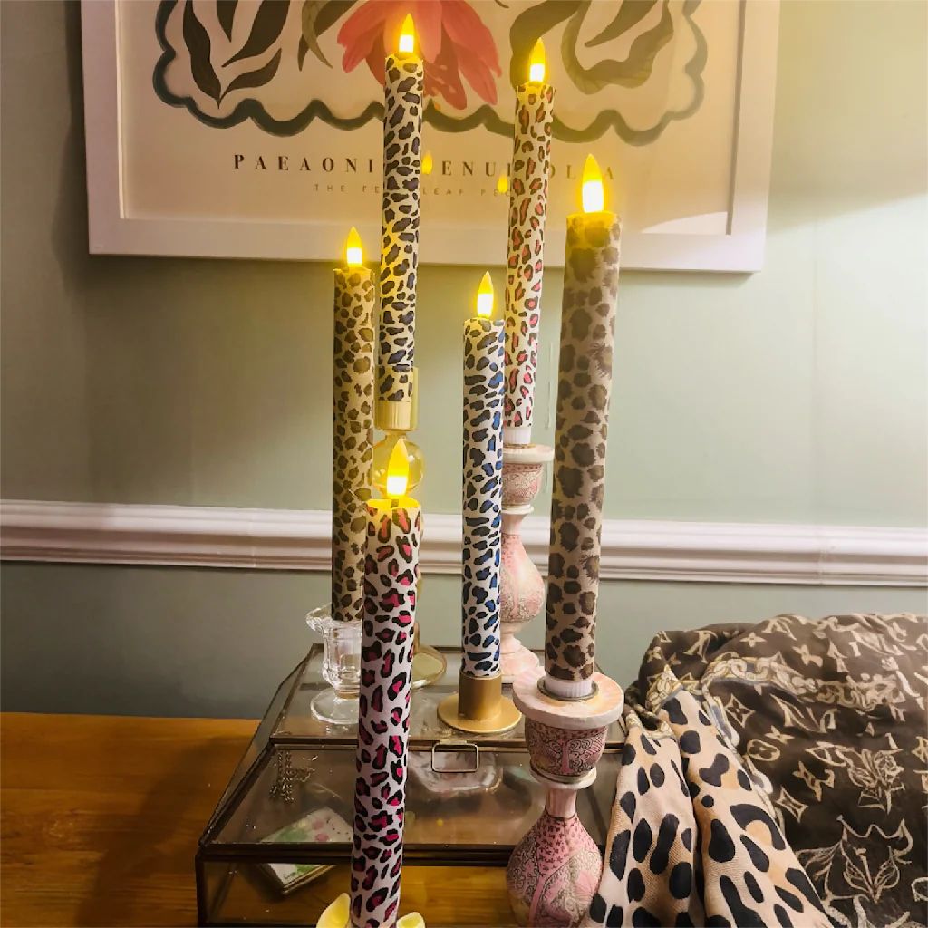 LED FABRIC COVERED CANDLES IN GORGEOUS DITZY AND ANIMAL PRINT - SET OF TWO - Image 5