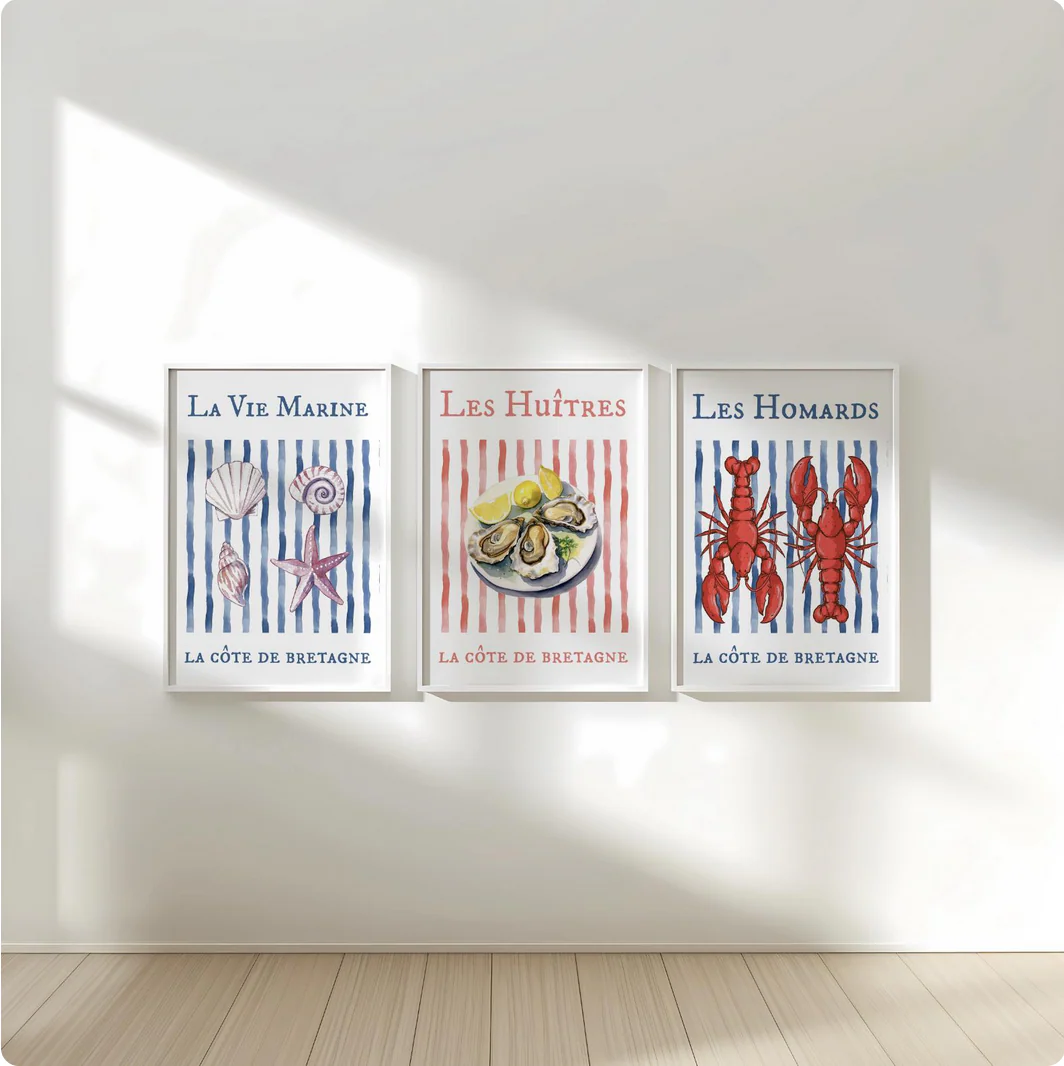 Lobster Print Coastal Artwork Mini Brass Frame Beach House Decor - Image 8