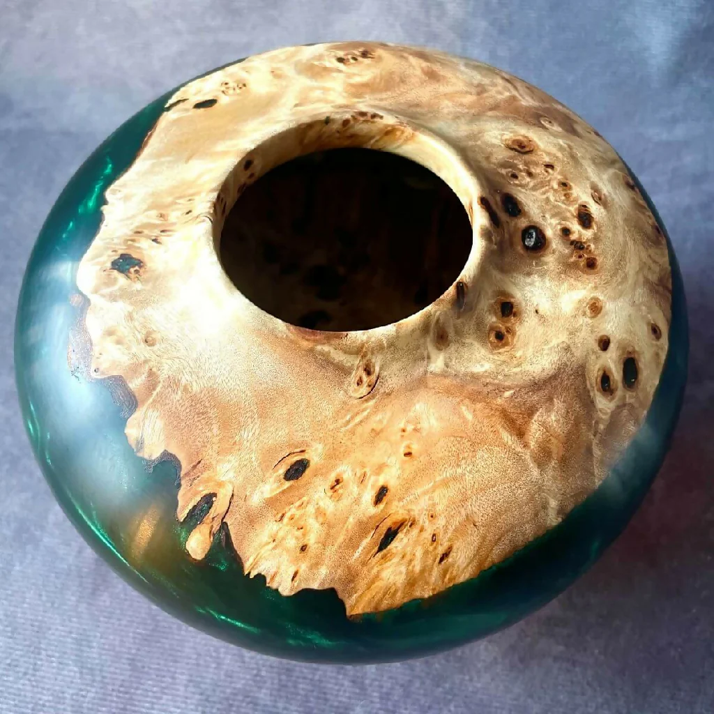 Mappa Burr and Green Resin Hollow Form | Sculptured Wood - Image 5