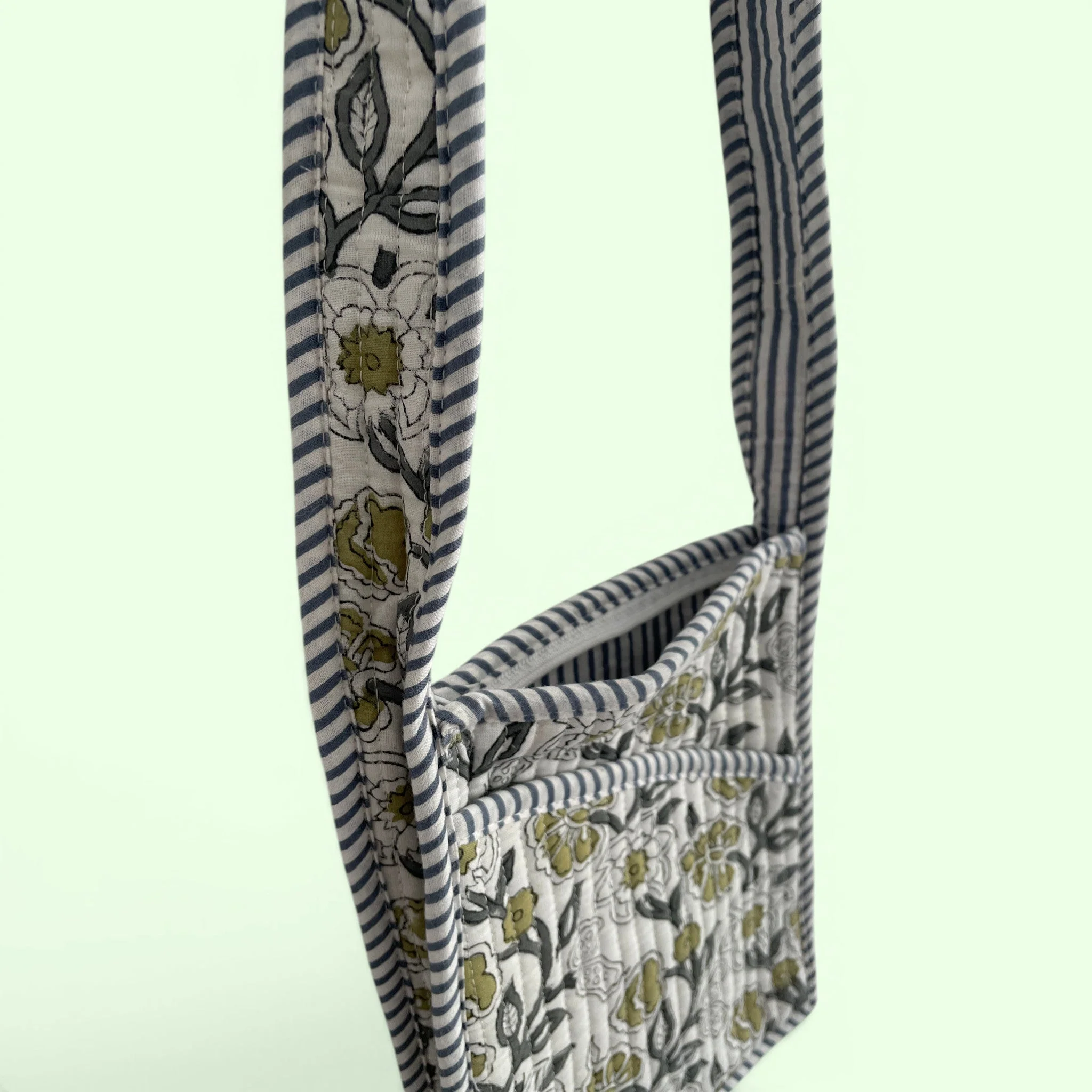 Mini Cross Body Bag - Grey and White Block Print Floral - Image 3