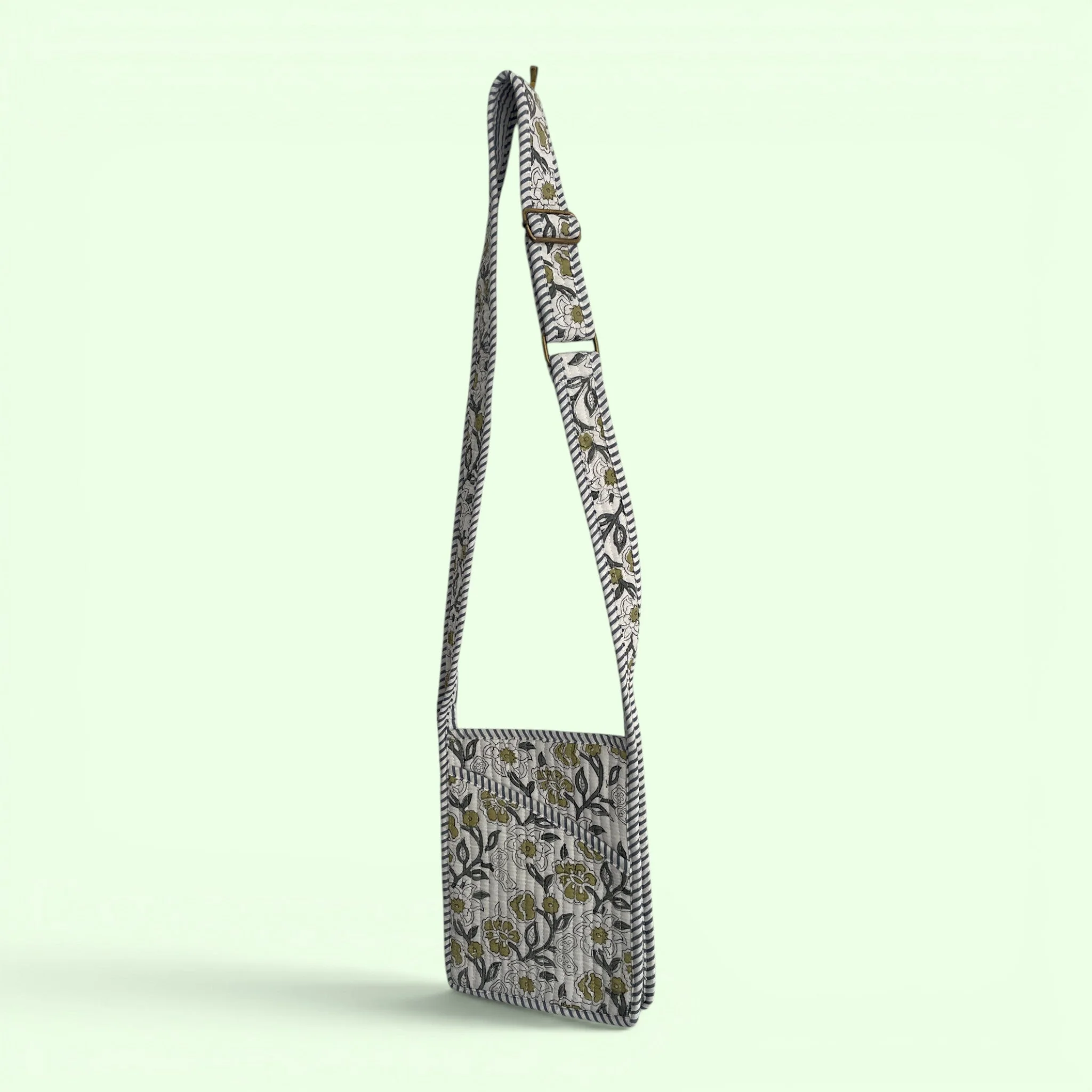 Mini Cross Body Bag - Grey and White Block Print Floral - Image 4