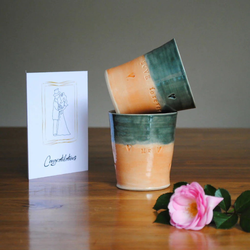Mr And Mrs Wedding Mug Tumbler in Melon Orange and Dark Grey Slate - Image 6