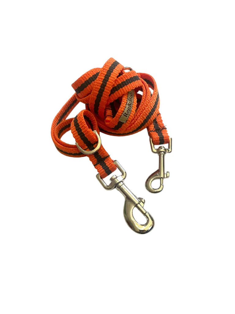 Multi-length Dog Lead in Orange and Brown Stripe - 2 sizes - Image 3