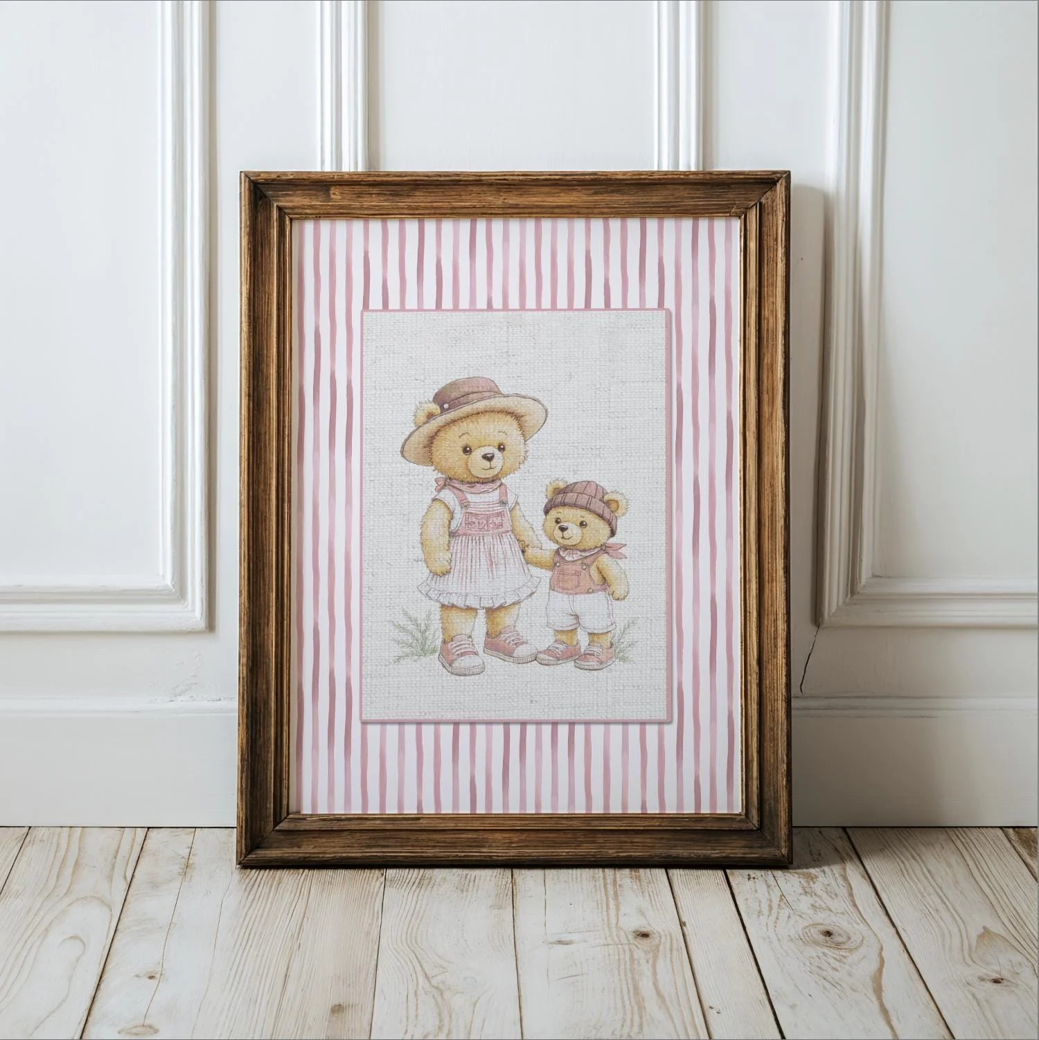 Pink Striped Bear Girl Mama Bear Watercolor Illustration - Image 2