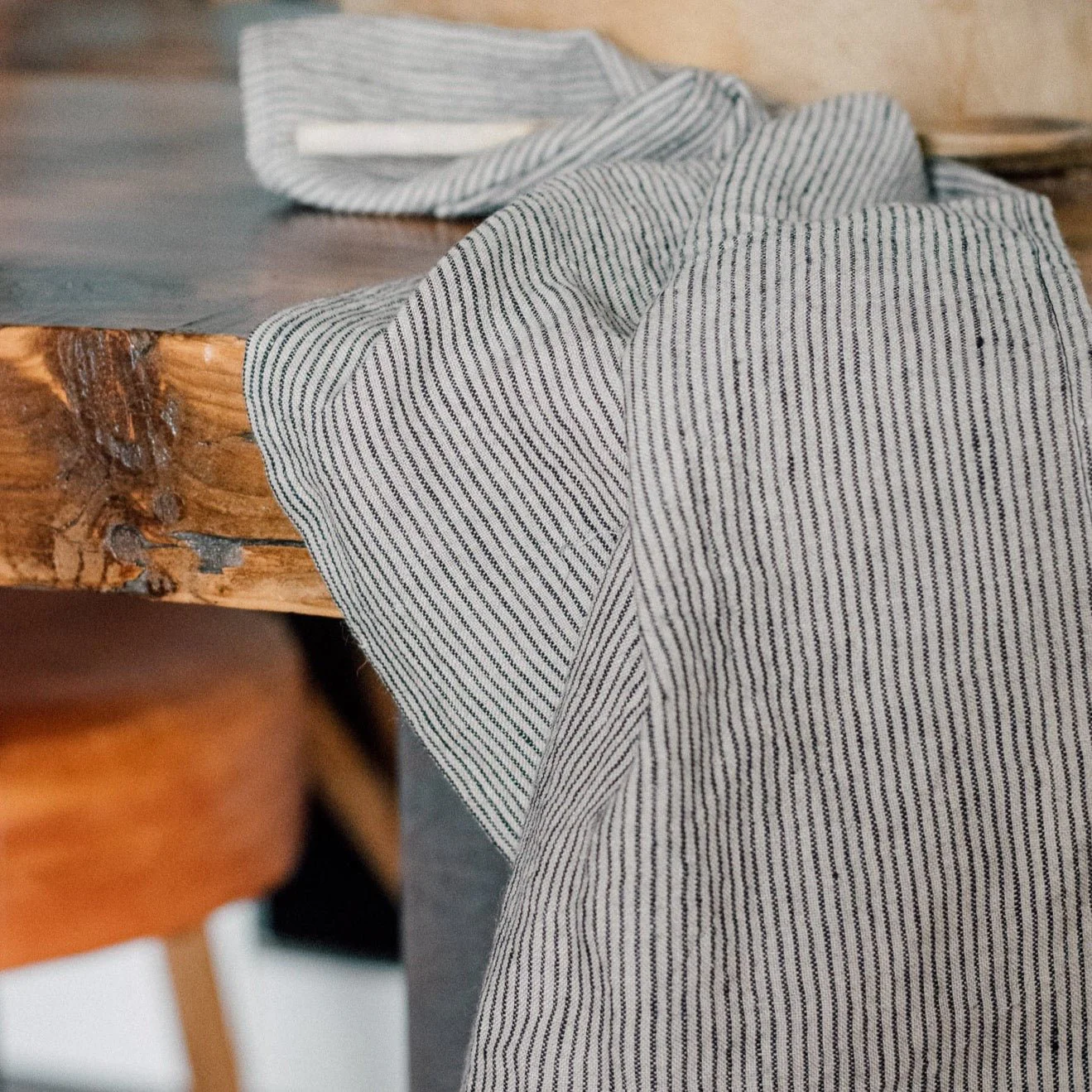 Pure Linen Tea Towel - Dark Blue Stripes - Image 5