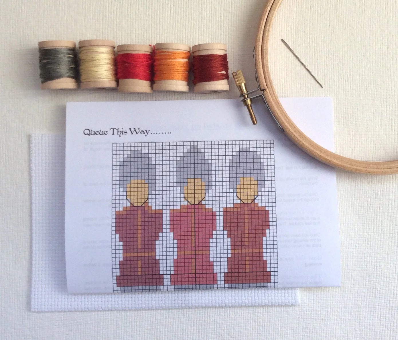 Queue This Way Cross Stitch Hoop Kit - Image 4