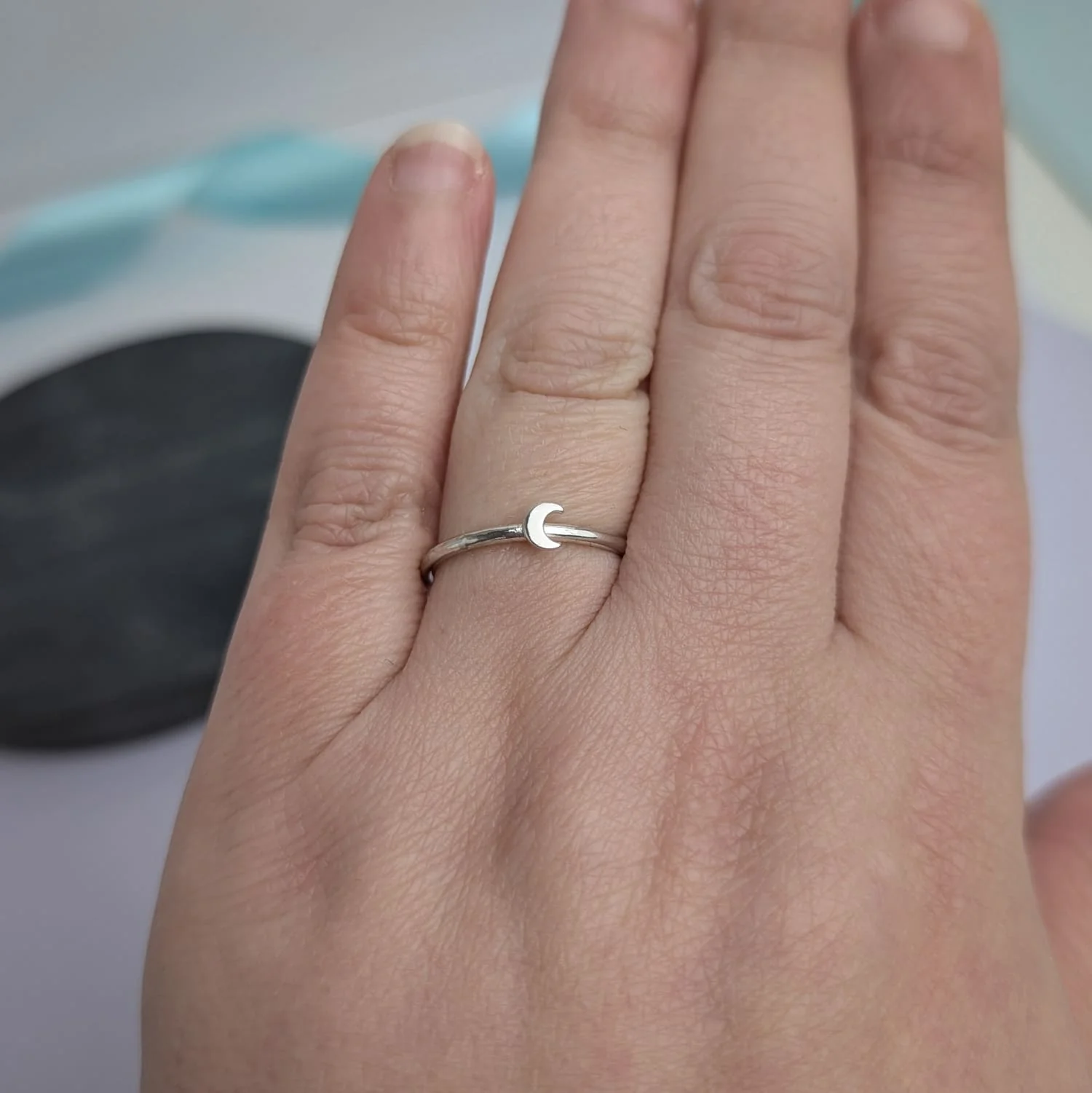 Recycled Sterling Silver Moon Ring – Dainty Celestial Design - Image 2