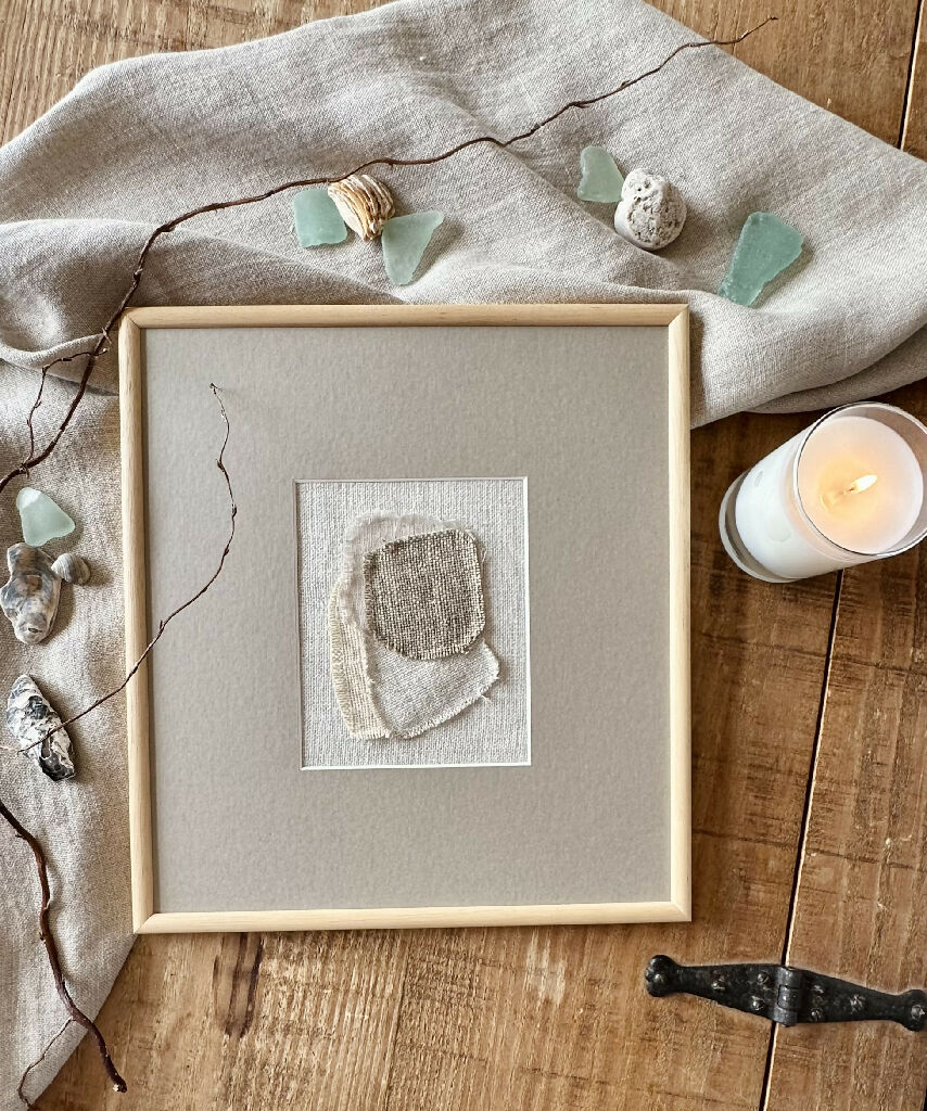 Sea Glass Textile Art Small Study Framed Stone III - Image 2