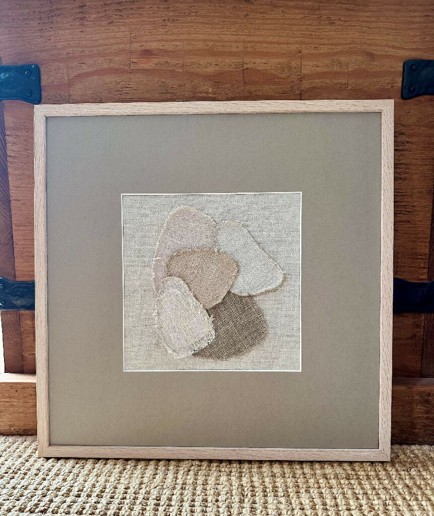 Sea Glass Textile Art Study Framed Stone I - Image 2